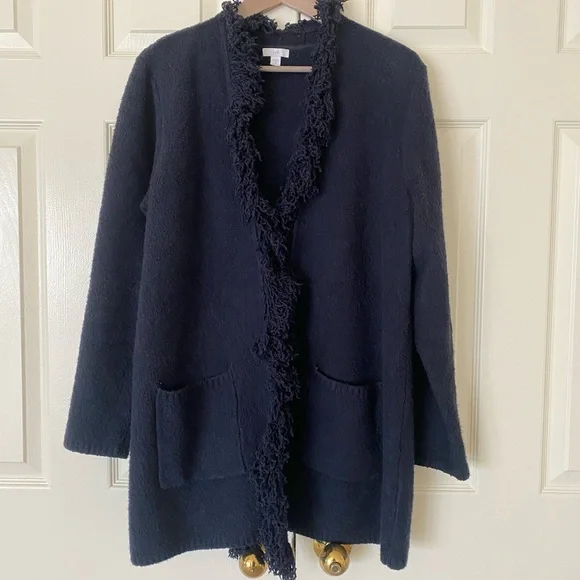 JJill Long Fringe Cardigan, Navy - Picture 3 of 5